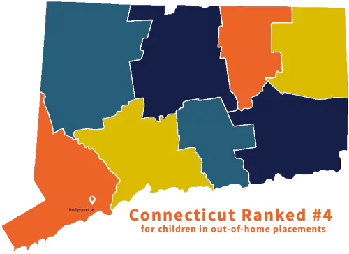Connecticut Map, Ranked #4 for children in out-of-home placements
